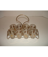 Holiday Shot Glass Set - Frosted Leaf / Gold Trim - Set of 8 + Metal Rack - £39.39 GBP