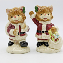 Santa Cat Salt &amp; Pepper Shakers Otagiri Japan Ceramic in Original Box Vi... - $14.79