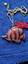 New Betsey Johnson Necklace Fish Red White Rhinestone Tropical Beach Collectible - £11.98 GBP
