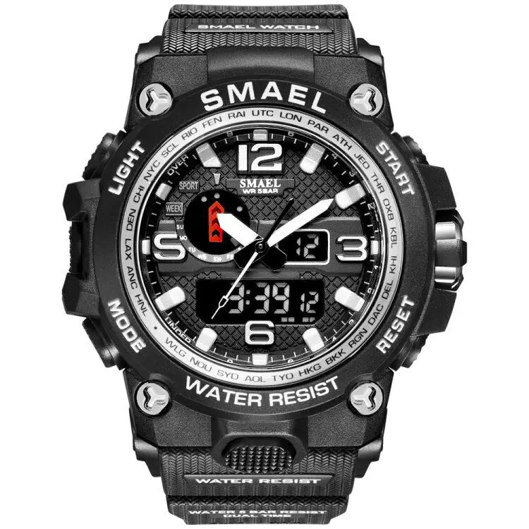 SMAEL  For Men 50M Waterproof Clock Alarm reloj hombre 1545D Dual Display Wristw - £86.74 GBP