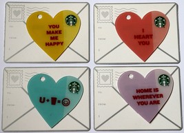4 Starbucks Gift Card 2014 Valentine`s Day Cards Heart Die Cut Set Lot New - £15.97 GBP
