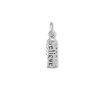Oxidized Sterling Silver &quot;believe&quot; Tag Charm for Charm Bracelet or Necklace - £18.80 GBP