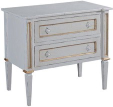 Nightstand Selena White Gold Wood Old World Distressing Tapered Legs 2-Drawers - £1,062.55 GBP
