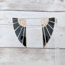 Vintage Stud Earrings Large Statement Black &amp; Gold Tone - One Missing Gem - $12.99