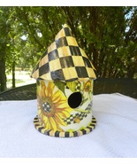 Handmade Decoupage SUNFLOWER Birdhouse Round w/blac white chex INDOOR use - €42,61 EUR