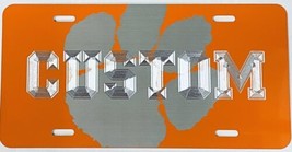 Diamond Etched Custom Personalized Tiger Paw Car Tag Orange Metal Licens... - $27.23 CAD