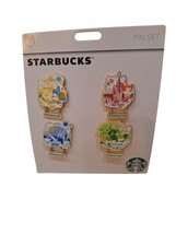 Disney Parks Walt Disney World 50th Anniversary Starbucks 4 Park Dangle Pins NEW - £19.43 GBP