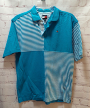 Men or Women vintage Tommy Hilfiger M  polo shirt top teal striped color... - £17.80 GBP