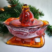 Vtg Red Carnival Glass Santa on Sleigh Covered Candy Nut Trinket Dish 5.... - $23.76