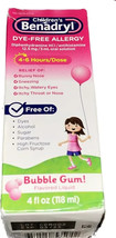 Benadryl Children&#39;s Dye-Free Allergy Liquid Bubble Gum Flavored 4 Oz By Benadryl - £7.74 GBP