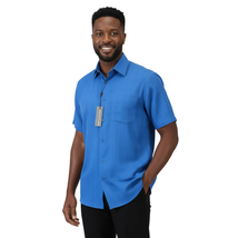 Men Short Sleeves Sport Shirt by BASSIRI Light Weight Soft Microfiber 60071 Blue image 5