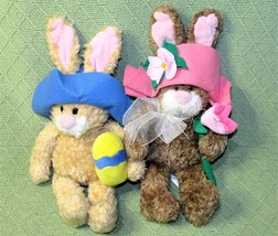 Gibson Hares In Hats Lot Vintage Plush Easter Springtime Bunny Rabbits 1998 12&quot; - £12.74 GBP