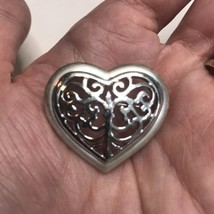 Vintage Danecraft Heart Silver Tone Brooch Pin with Open Work - £7.46 GBP