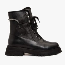The Arata Black Leather Lace-Up Ankle Women Boot With a Side Zipper image 8
