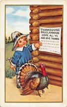 Thanksgiving Proclamation~Young Boy Pilgrim &amp; TURKEY-POST Notice Postcard - £4.81 GBP