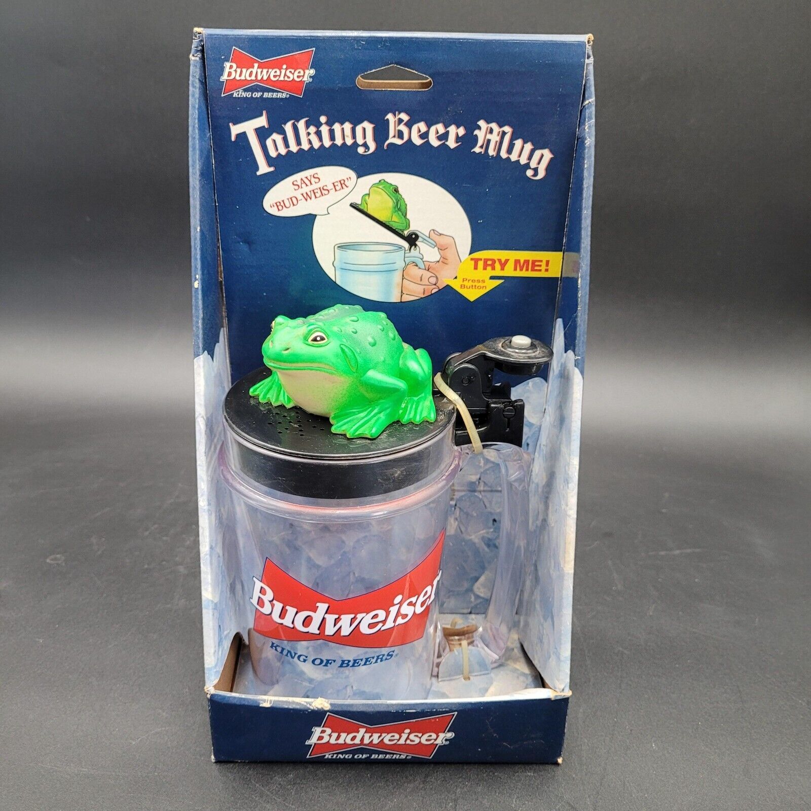 Primary image for Vintage Budweiser Talking  Beer Mug Frog "Bud-Weis-Er" 1996 King of Beers NIB