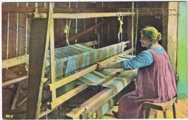 Postcard Woman Weaving Yarn Wool Loom Quebec Canada - £3.14 GBP