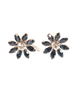 Vintage Krementz Blue Rhinestone Flower Earrings Screw Back .75 Inches - £11.10 GBP