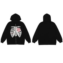 2022 Men Hip Hop Streetwear Hooded Jacket Sternum Skeleton Jacket Coat Harajuku  - £144.41 GBP