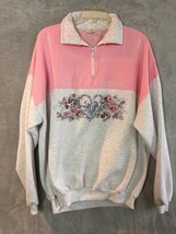 Vintage Grandma Sweatshirt Women&#39;s XL floral 1/4 zip Seaside Or USA Made - £17.97 GBP