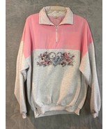 Vintage Grandma Sweatshirt Women&#39;s XL floral 1/4 zip Seaside Or USA Made - £18.08 GBP