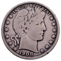 1908-O Barber 50C Half Dollar in Fine Condition, Light Gray Color - $84.30