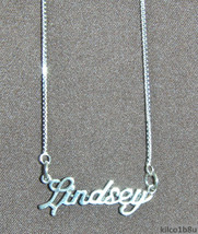 925 Sterling Silver Name Necklace - Name Plate - LINDSEY 17.5&quot; Chain w/Pendant - £47.78 GBP