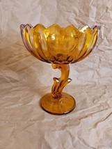 Vintage Indiana Glass Amber Lotus Blossom Pedestal Flower Compote Candy ... - $18.69
