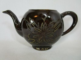Vintage Ceramic Brown Teapot Shaped Wall Pocket with Flower Design MOM - £9.33 GBP