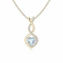 Aquamarine Infinity Heart Pendant with Diamonds in 14K Yellow Gold (A, Size-5MM) - £308.38 GBP