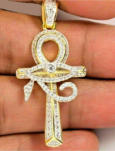 Herren Charm Anhänger 14K Vergoldet 2Ct Künstlicher Diamant Böse Auge Ankh Kreuz - $75.93