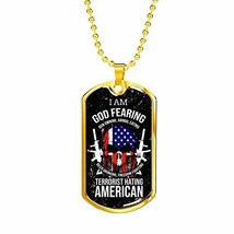 Express Your Love Gifts Skull of Freedom Patriot Necklace Engraved Stainless Ste - £47.73 GBP