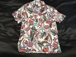 ZARA Men&#39;s XL Floral Tropical Print Button Down Shirt Regular Fit Cotton - $290.38 MXN
