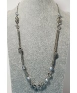 Vintage 28&quot; Silver Tone Glass &amp; Rhinestones Bead Chain Necklace - £9.95 GBP