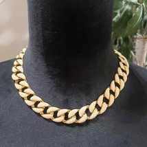 Womens Fashion Iced Out Gold Tone Cuban Link Chain Necklace White Gem Stone - £22.37 GBP
