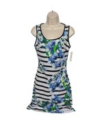 Laundry By Design Sheath Dress Size XS Blue White Floral Striped Sleeveless - £35.72 GBP
