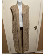 Women Within Maxi Length 2xl Sweater Crochet Duster Cardigan Vest Oatmea... - $24.74