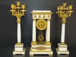 Rare Antique Victorian French Tiffany &amp; Co Portico Clock W/ Candelabras - £3,006.61 GBP