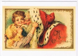 Holiday Postcard Santa With Children 1914 A Joyful Christmas 1990 Reproduction - £2.35 GBP