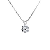 1.00 Carat Round Cut 14K White Gold Solitaire Pendant Necklace With Chain - £151.14 GBP+