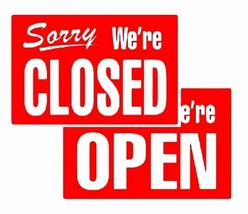 Come In We&#39;re Open Sorry We&#39;re Closed Sign Red Window &amp; Door 8&quot;x12&quot; Cosco 098012 - £15.92 GBP