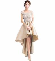 Sheer Cap Sleeves Bateau Lace High Low Prom Homecoming Dresses Champagne US 8 - £88.41 GBP