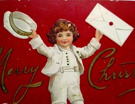Christmas Postcard Ellen Clapsaddle Artist Signed Child Mailman Hat And Letter - £11.16 GBP