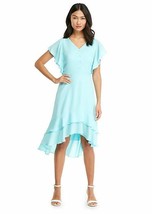 The Limited Hi Lo Aqua Blue Ruffle Flutter Sleeve Tiered V-neck Button Dress XS - £27.11 GBP
