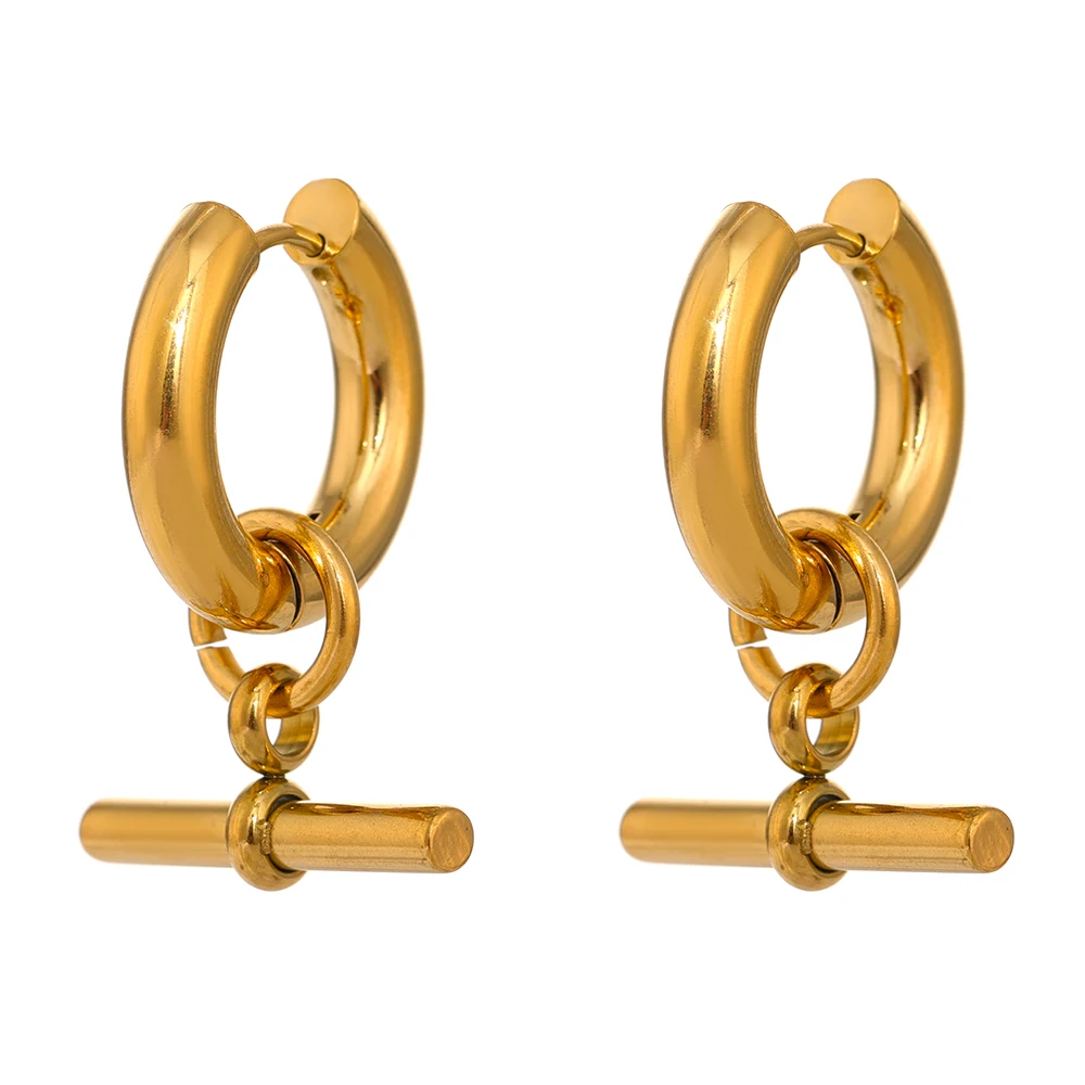 Stainless Steel Unusual Earrings Statement Metal Golden Geometric Huggie Earring - £12.41 GBP