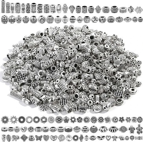 50  Assorted Spacer Beads Mixed Lot Metal Antiqued Silver Jewelry Findings  - $5.40