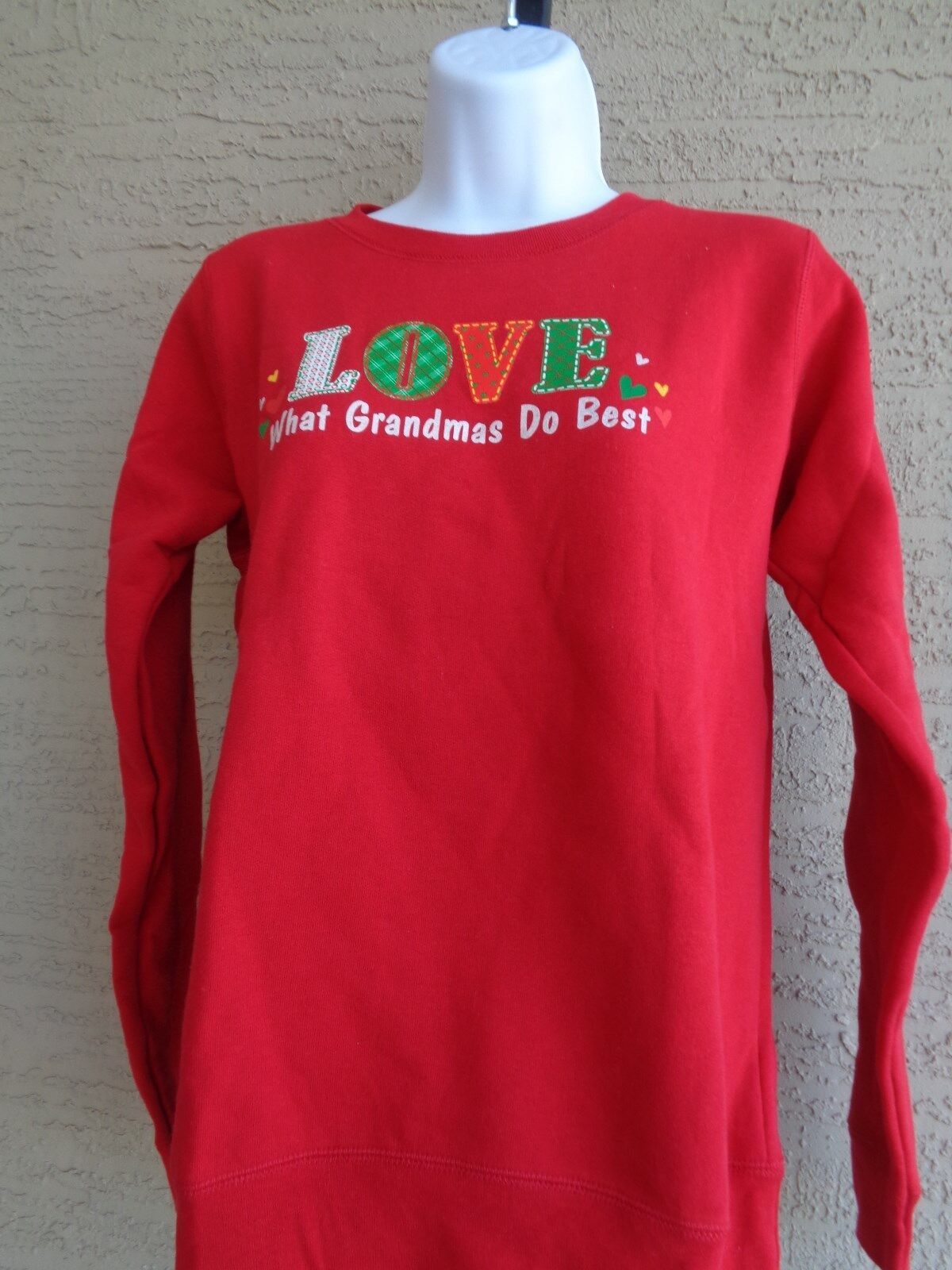 Primary image for NWT Hanes  S Christmas Glitzy Grandma Love  Graphic Crew Neck  Sweatshirt   Red 