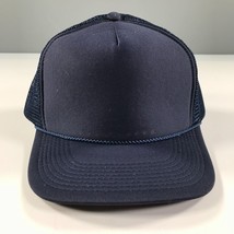 Vintage Navy Blue Trucker Hat Mesh Dome Foam Front Blank Rope Accent Hea... - $9.89