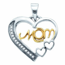 Sterling Silver Two-tone Womens Round Diamond Mom Mother Heart Pendant 1/20 Cttw - £47.54 GBP