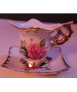 2 Pcs. Teacup and Saucer Set Made in Japan Gold Rim Flowers Square Collectible - $21.11 CAD